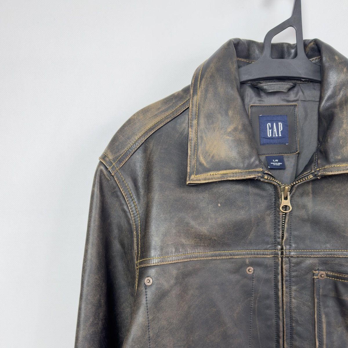 Gap Y2k OLD GAP Distressed Leather Jacket Heavyweight Boxy Faded Size US L / EU 52-54 / 3 - 5 Thumbnail