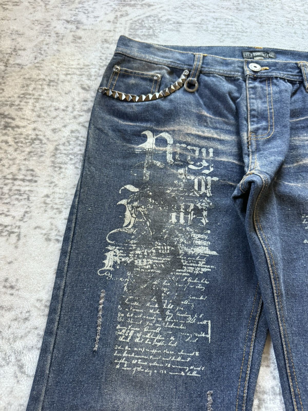 If Six Was Nine 2000s In The Attic Japan Poems Studded Muddy Jeans Size US 34 / EU 50 - 4 Thumbnail