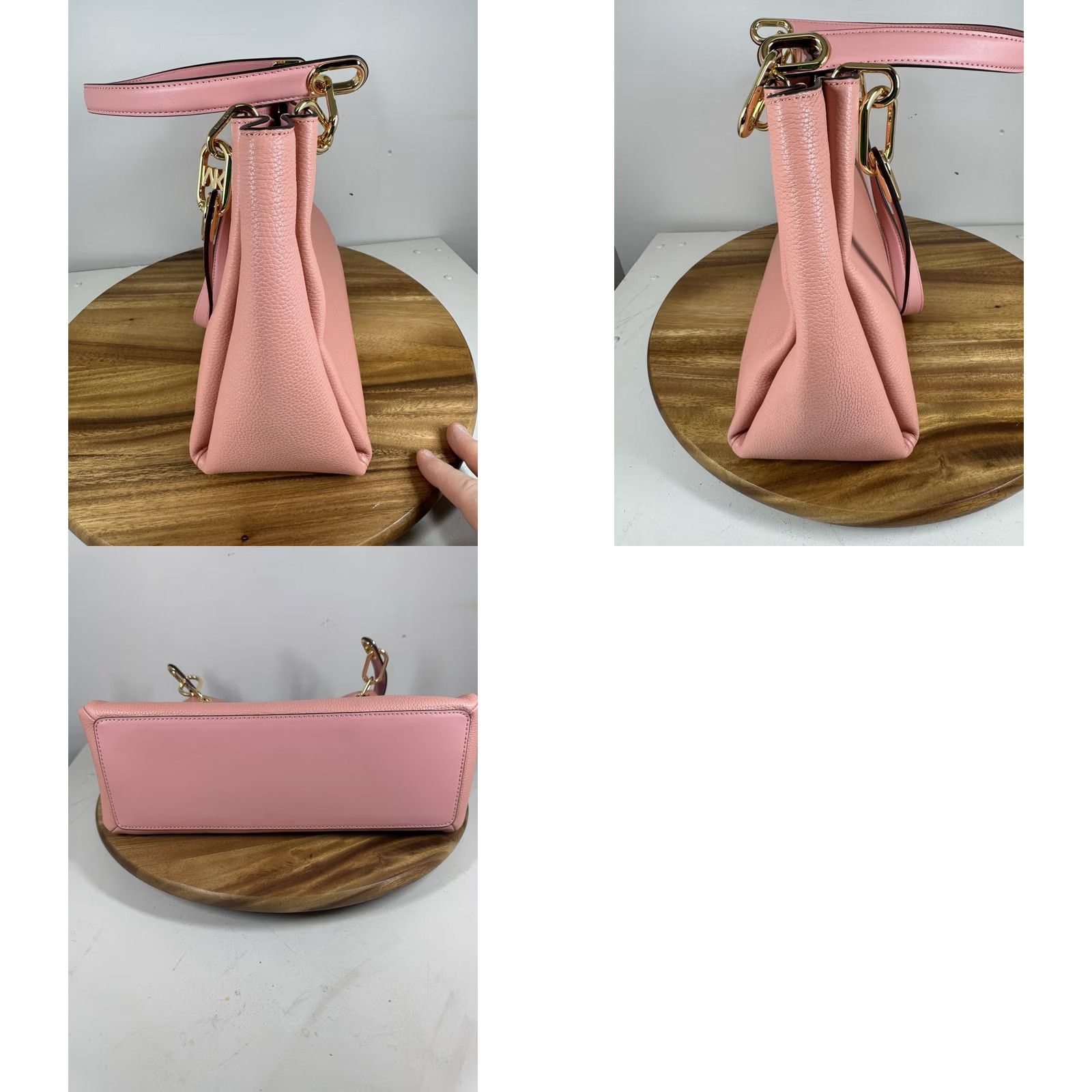 Michael Kors Authentic Michael Kors Large Leather Trisha Shoulder Gusset Handbag Primrose Pink Pebbled Leather Gold Hardware Size ONE SIZE - 9 Thumbnail