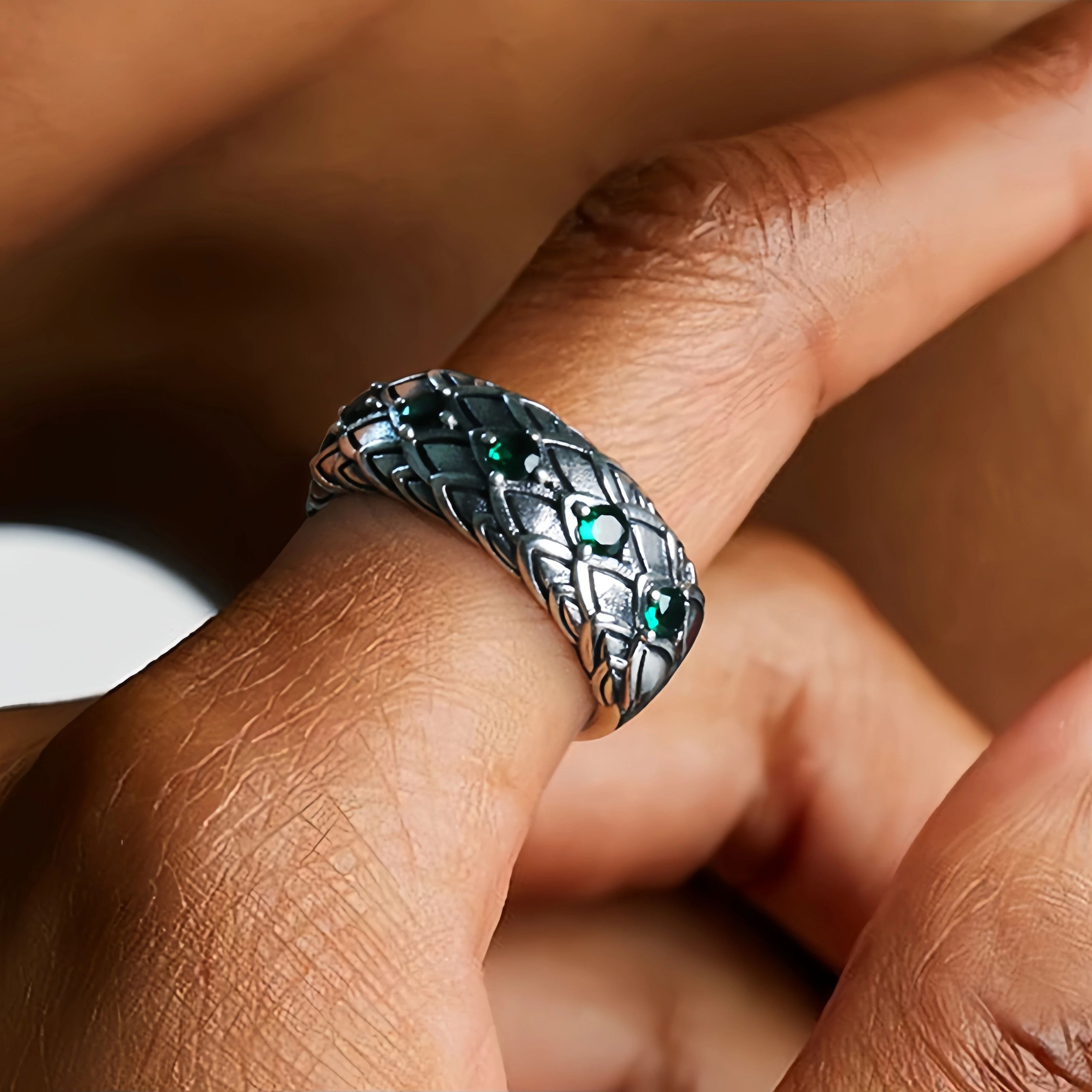 Vintage Retro Dragon Scales & Green Ring Size ONE SIZE - 4 Thumbnail