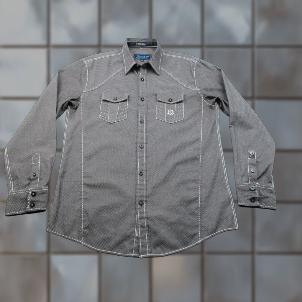 Roar Roar Foundation Shirt Mens Large Gray Western Pearl Snap Contrast Stitch Pockets Size US L / EU 52-54 / 3 - 1 Thumbnail