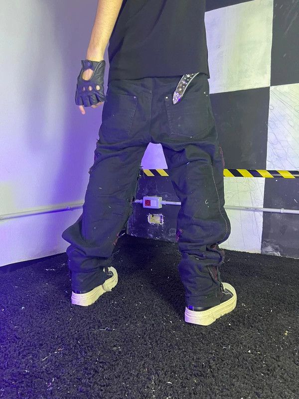 Japanese Brand Custom Demon Jeans Leather Black Goth Opium Alt Punk Baggy Size US 36 / EU 52 - 3 Thumbnail