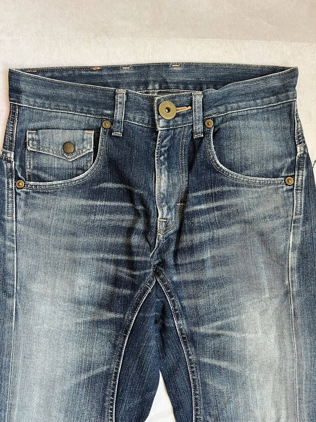 Lee Lee Cowboy Buckle Back Blue Wash Fading Distressed Denim Size US 31 - 9 Thumbnail