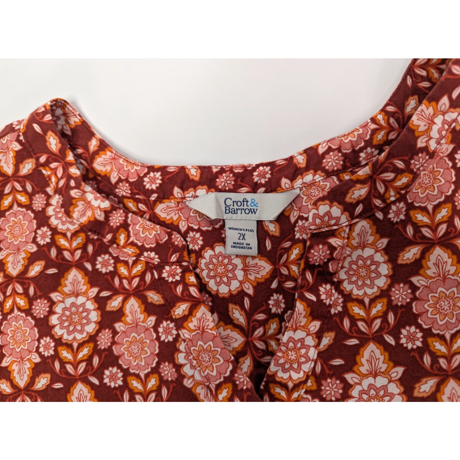 Croft & Barrow Croft & Barrow Blouse Shirt 2X Orange Floral V-Neck 3/4 Sleeve Top Women Plus Size Size XXL / US 16-18 / IT 52-54 - 6 Thumbnail