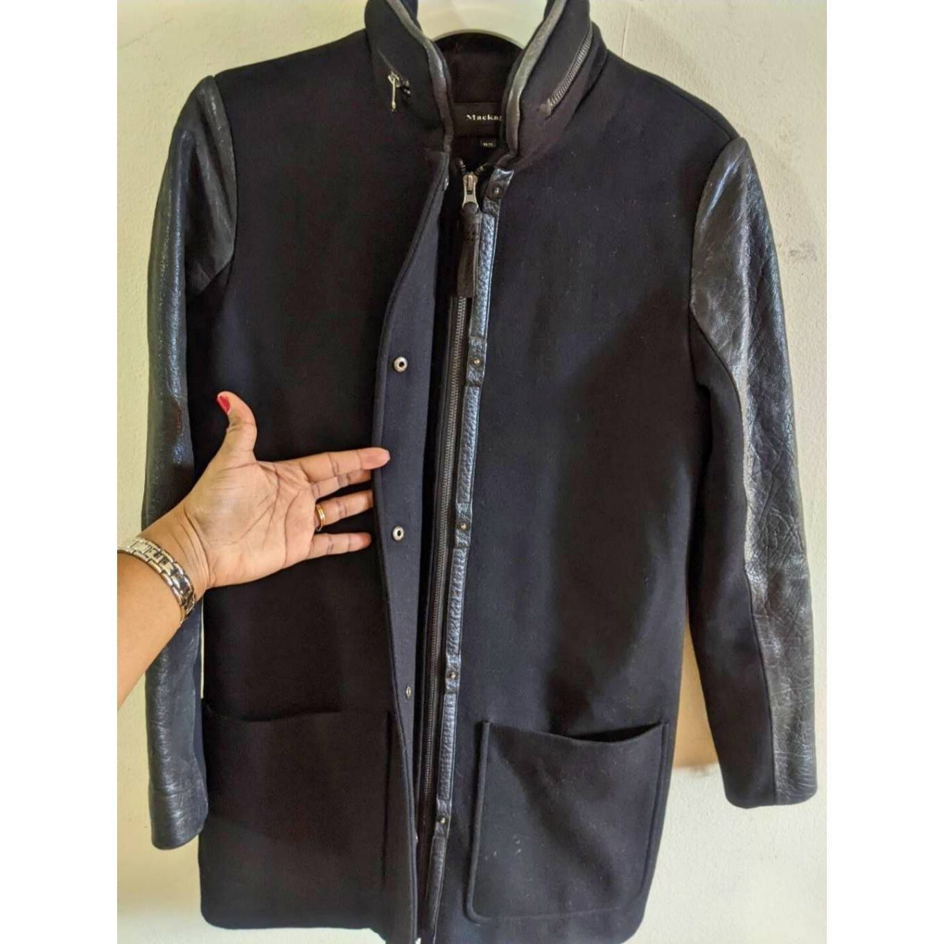 Mackage Mackage Wool Leather Sleeve Coat XS Black Moto Style Jacket Size XS / US 0-2 / IT 36-38 - 5 Thumbnail