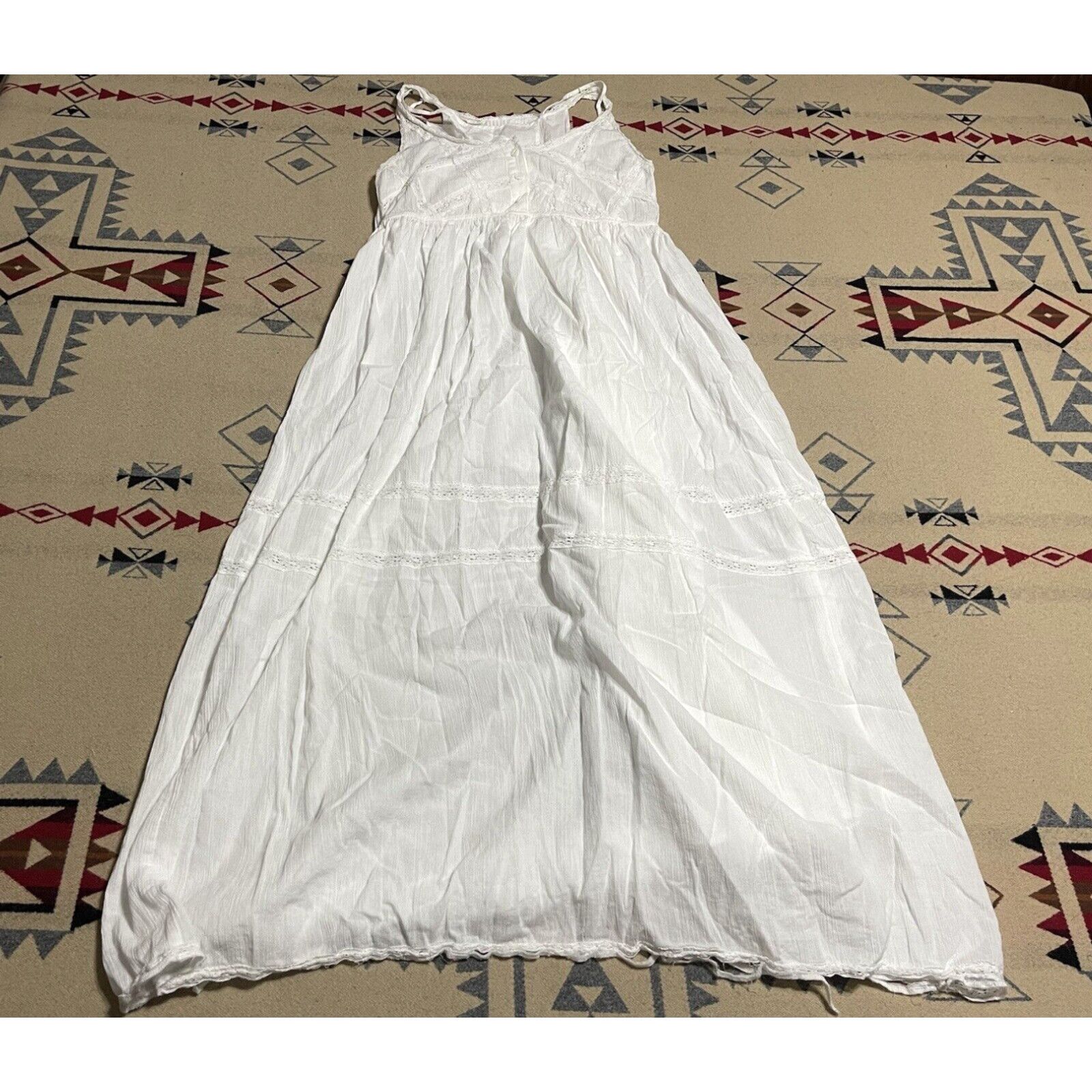 image of Vintage Current/elliott The Lace Cotton Maxi Dress White Ivory Size 1 Usa Womens R1