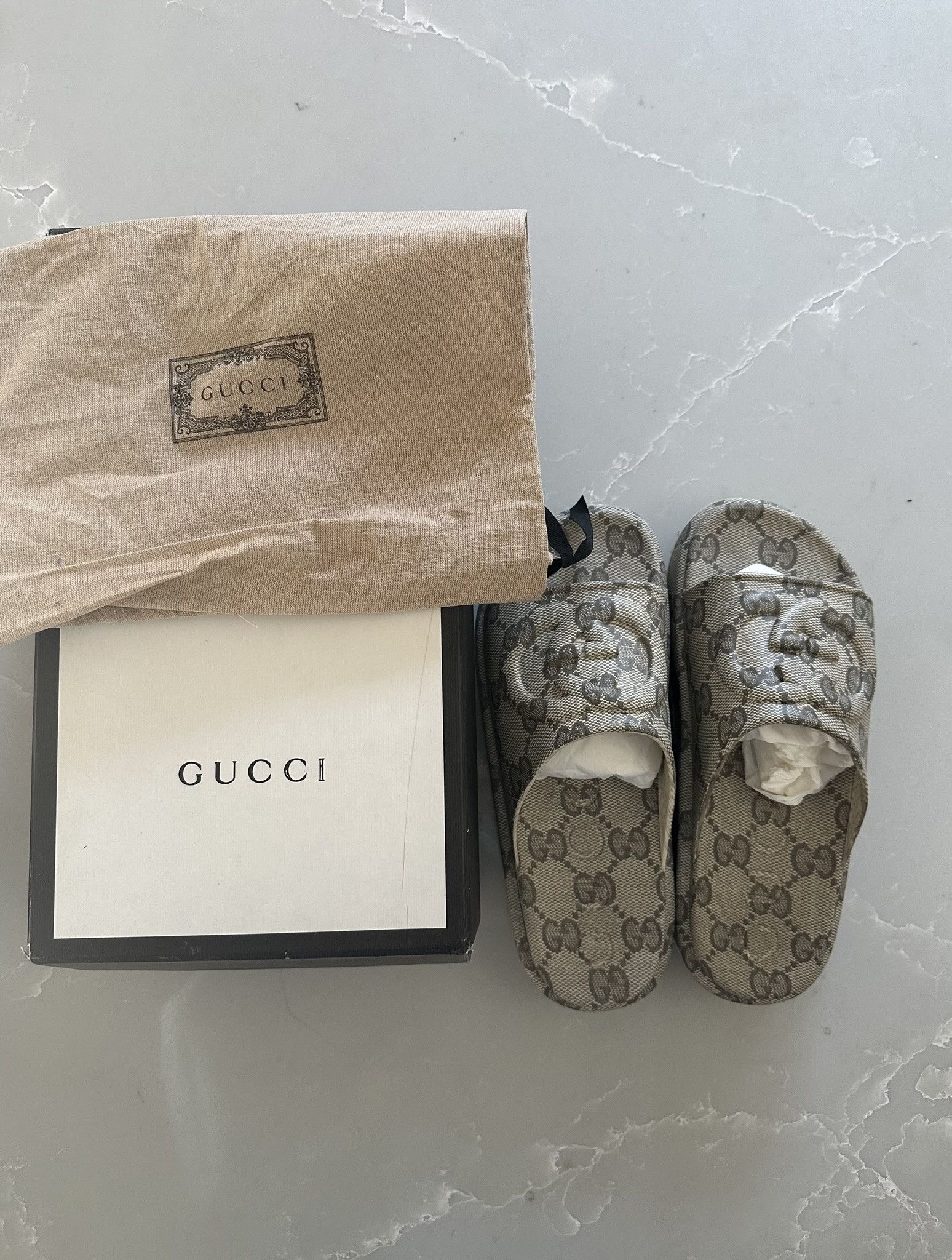 Gucci Gucci Slide Sandal With Embossed Interlocking G Ebony Sz 43 Size US 10 / EU 43 - 6 Thumbnail