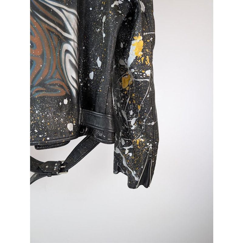 Celine o1rshd1 Hand Painted Biker Jacket in Black Size US L / EU 52-54 / 3 - 17 Thumbnail