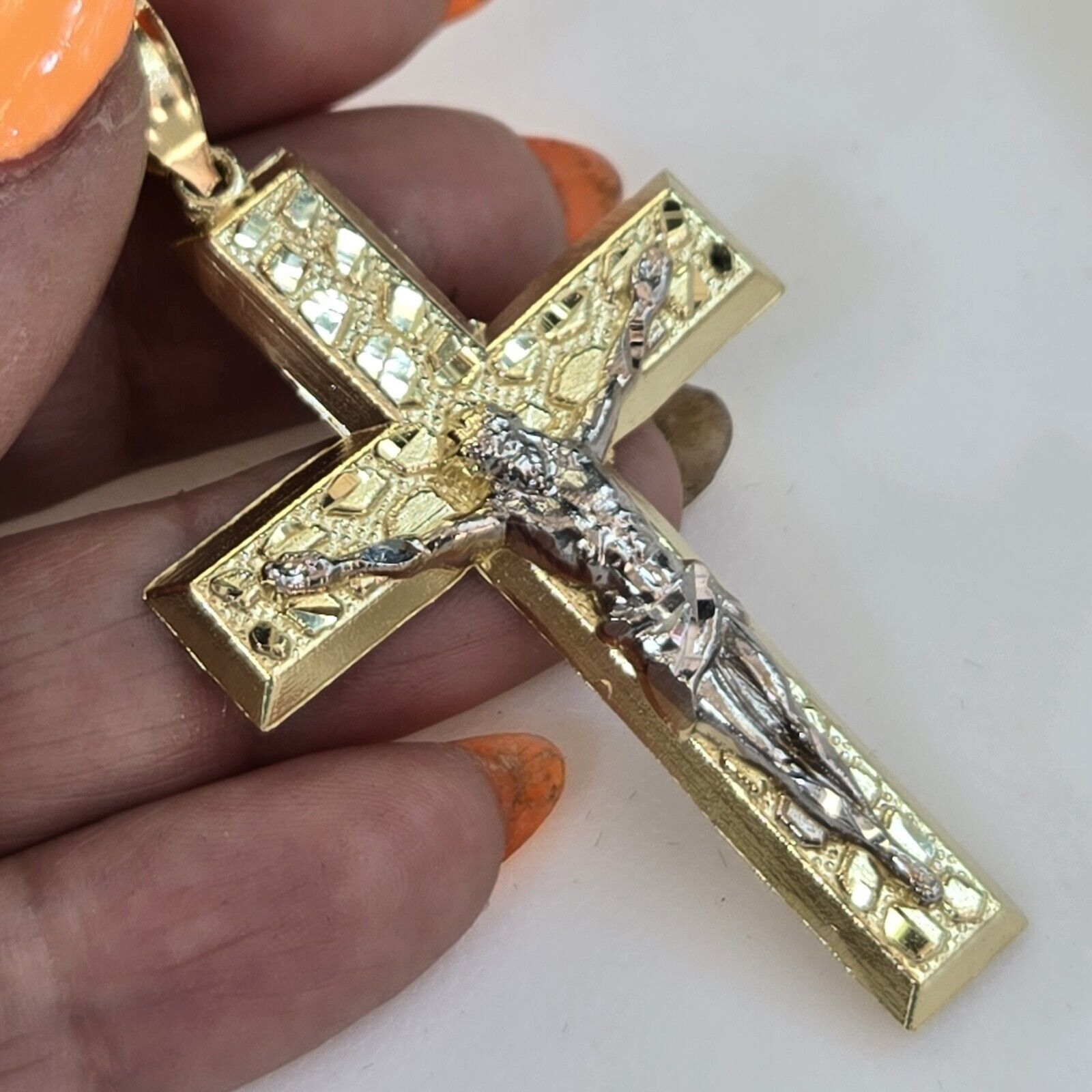Real 10k Gold nugget Jesus Crucifix Cross Pendant charm