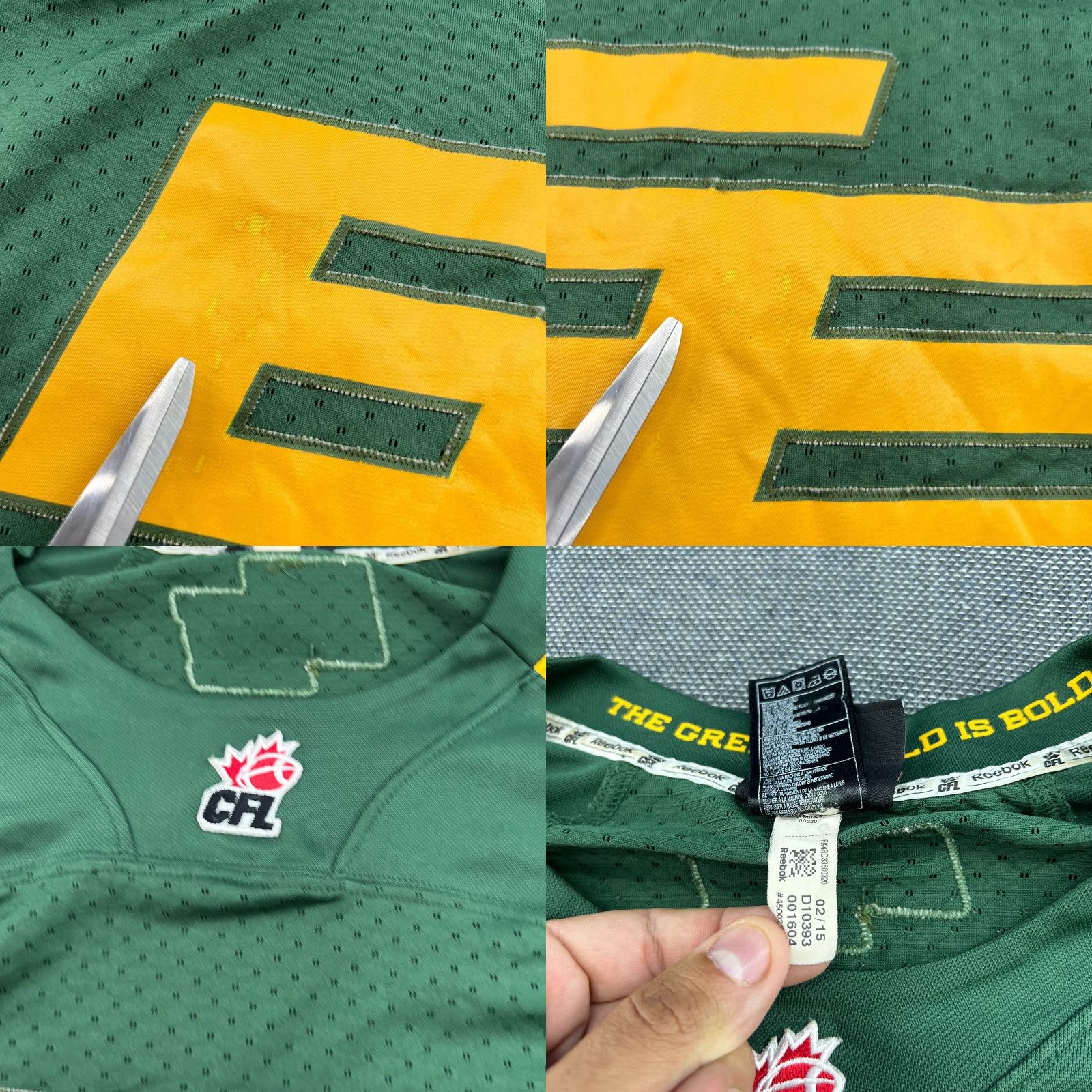 Reebok Edmonton Elks 2015 Mens Football Jersey Large Green CFL Reebok Adult Shirt) Size US L / EU 52-54 / 3 - 8 Thumbnail