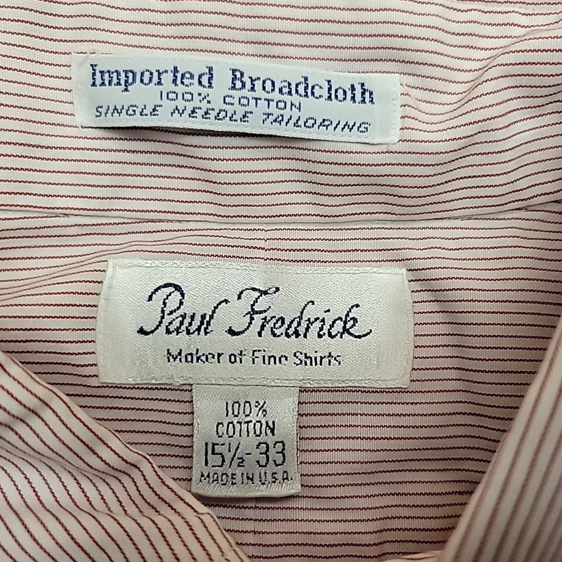Vintage Paul Fredrick Shirt Mens 15.5 Red White Striped Long Sleeve Broadcloth Button Size US L / EU 52-54 / 3 - 4 Thumbnail