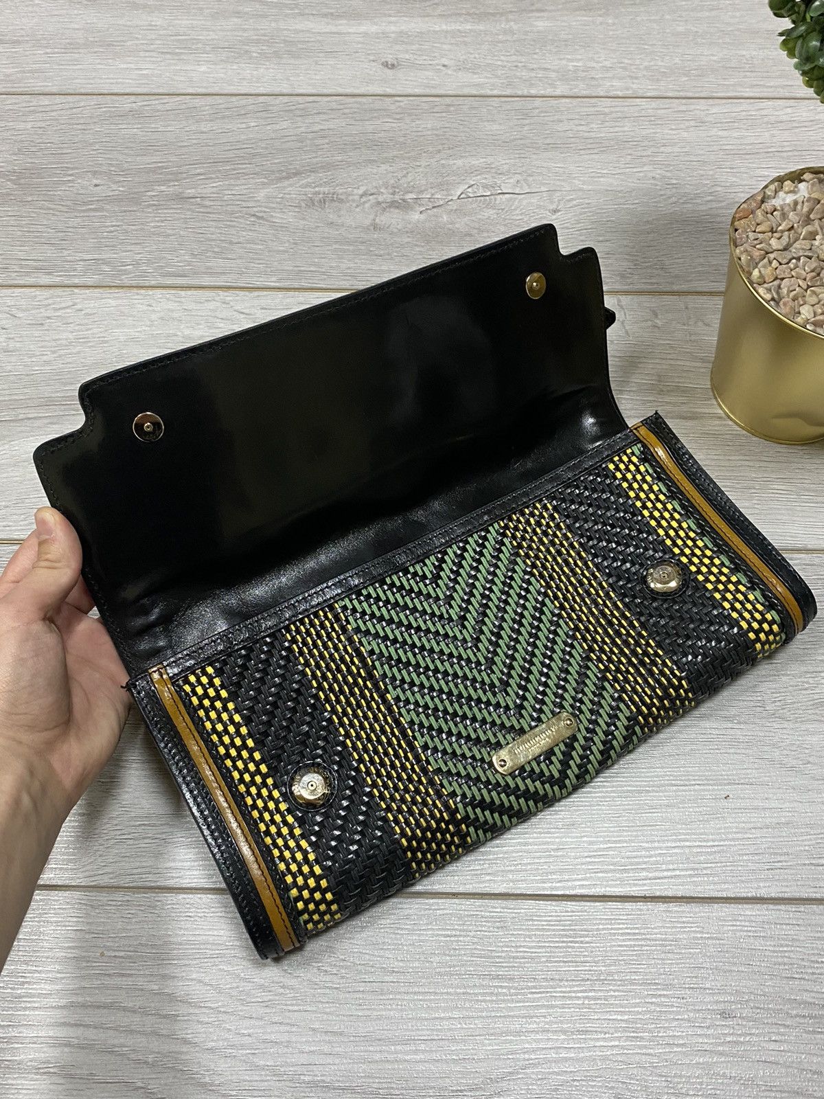 Burberry Prorsum Burberry buffalo leather woven raffia flap clutch Size ONE SIZE - 5 Thumbnail