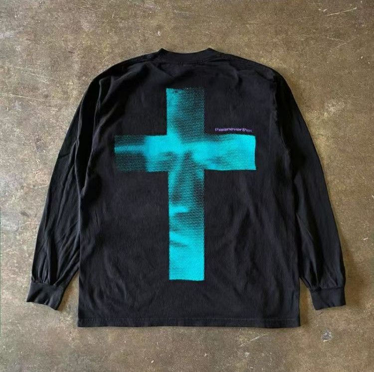 Vintage Black washed retro cross print long-sleeved T-shirt Size US M / EU 48-50 / 2 - 1 Thumbnail