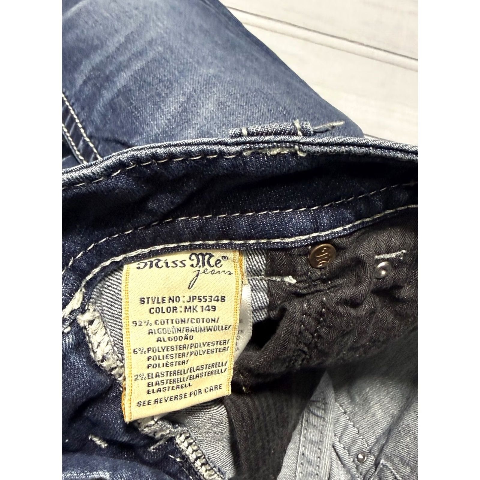 Miss Me Miss Me Jeans 27 Blue Bootcut Studded Bling Thick Stitch Denim Pants JP5534B Jeans Size 27" / US 4 / IT 40 - 4 Thumbnail