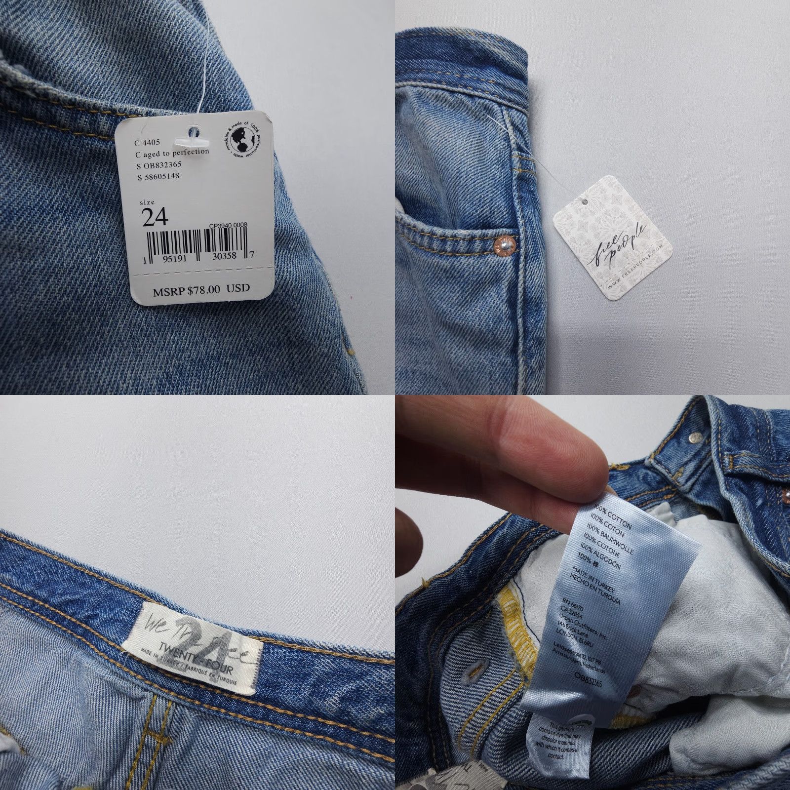Vintage We The Free Boyfriend Jeans Size 24 Blue Distressed Mid Rise 5-Pocket Women's Size 42" / US 20 - 8 Thumbnail