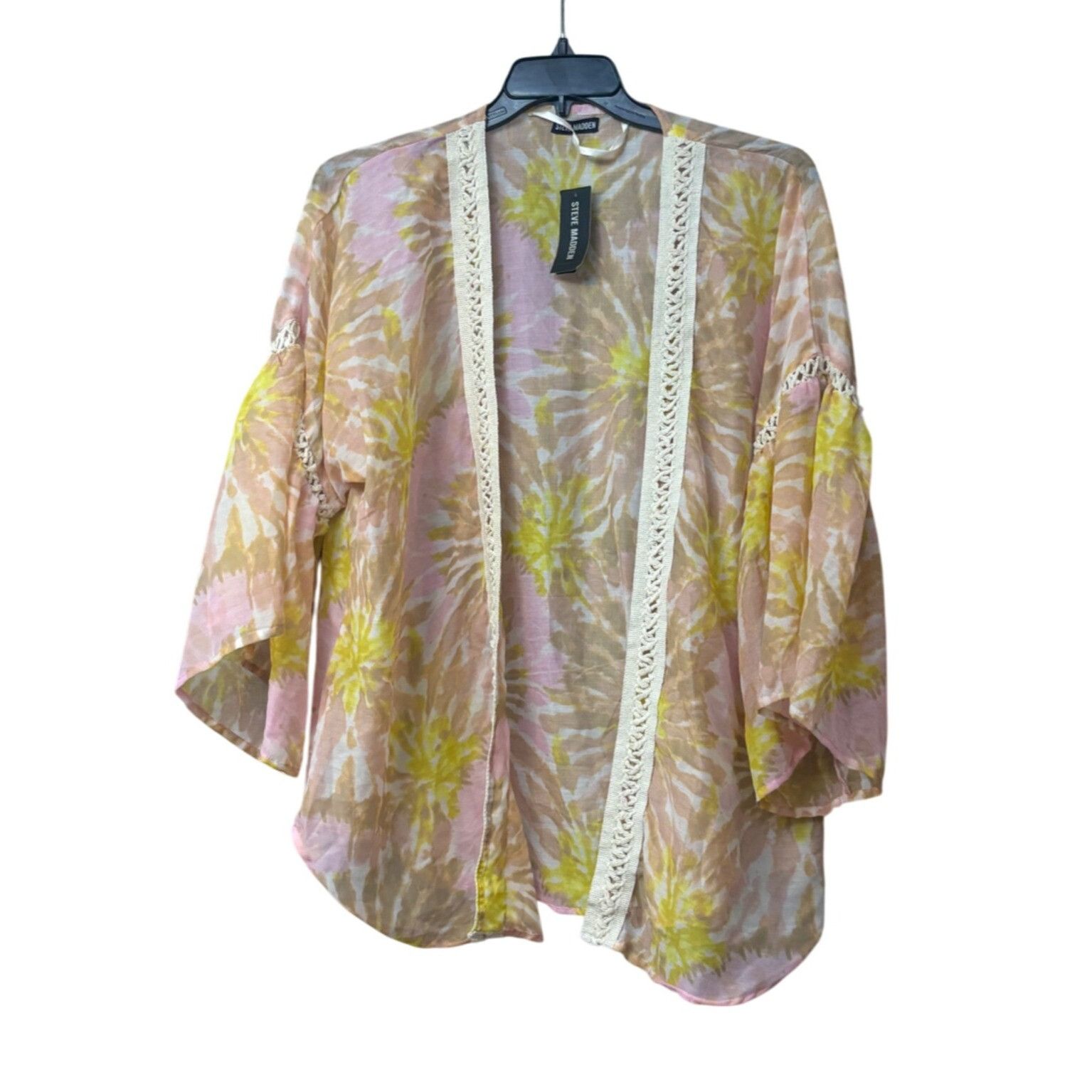 Steve Madden Steve Madden Crochet-Trim Tie-Dyed Kimono, Pink, OS Size ONE SIZE - 3 Thumbnail