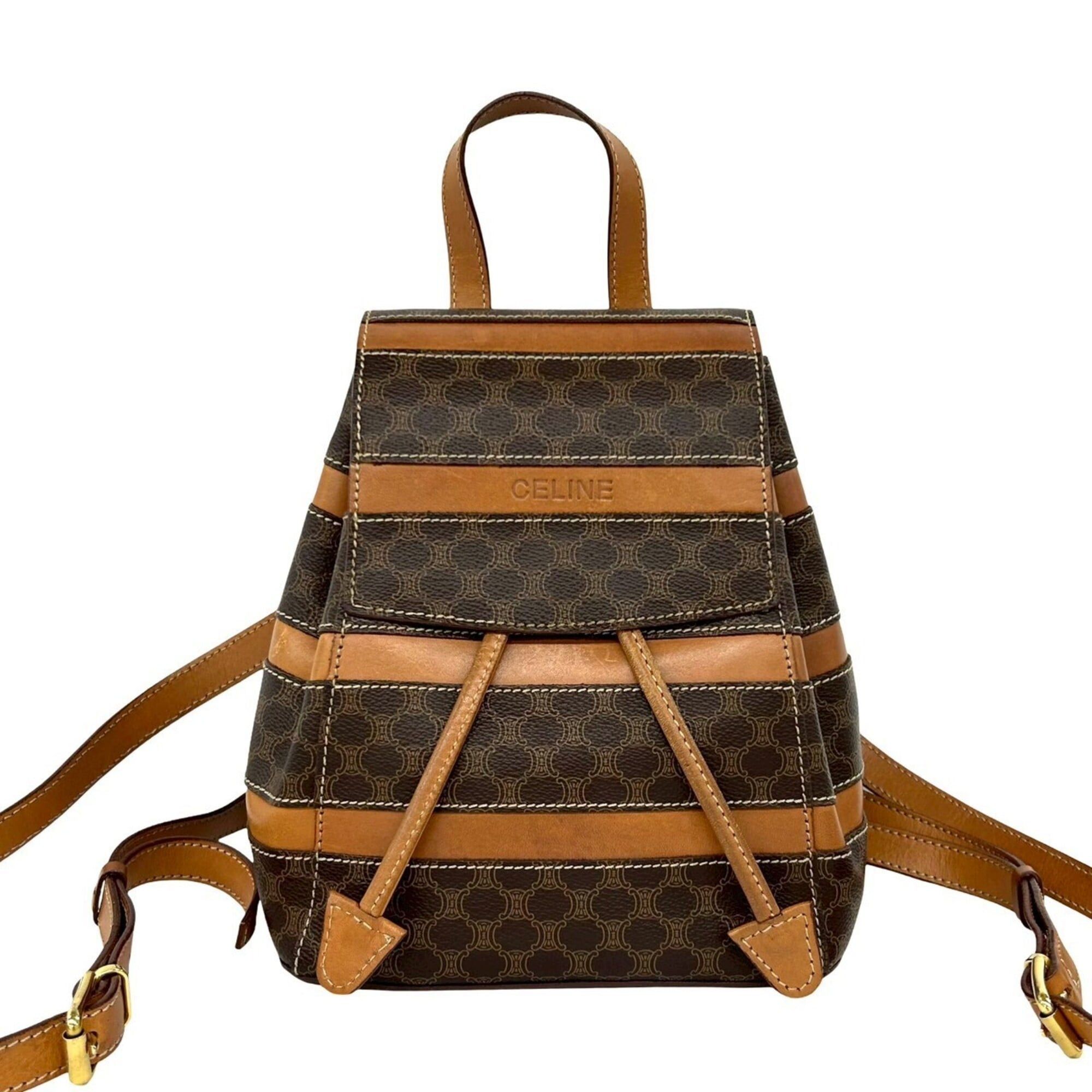 Celine CELINE Vintage Macadam Blazon Triomphe Pattern Leather Drawstring Mini Backpack Daypack Brown 38725 Size ONE SIZE - 1 Thumbnail