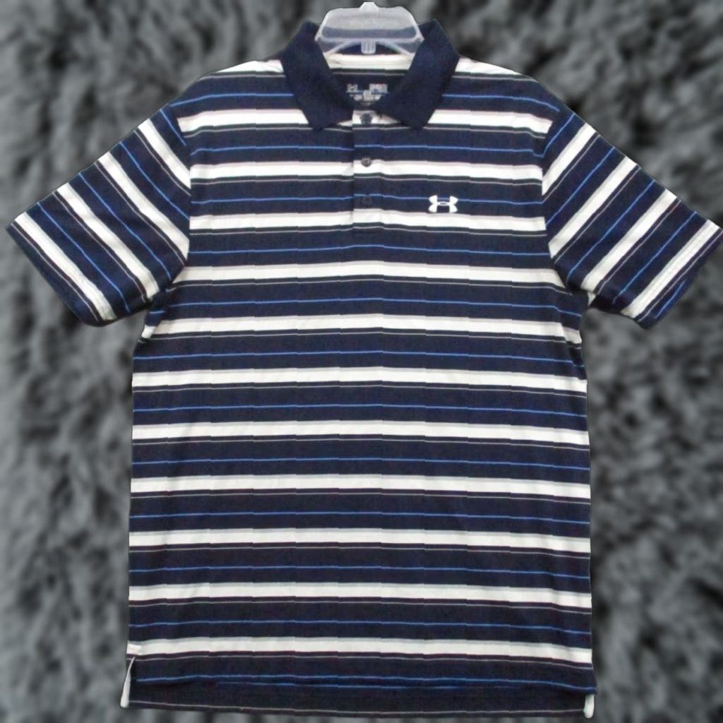 Under Armour Under Armour Shirt Medium Men Polo Heat Gear Loose Golf Short Sleeve Striped Blue logo Breathable Golf Size US M / EU 48-50 / 2 - 1 Thumbnail