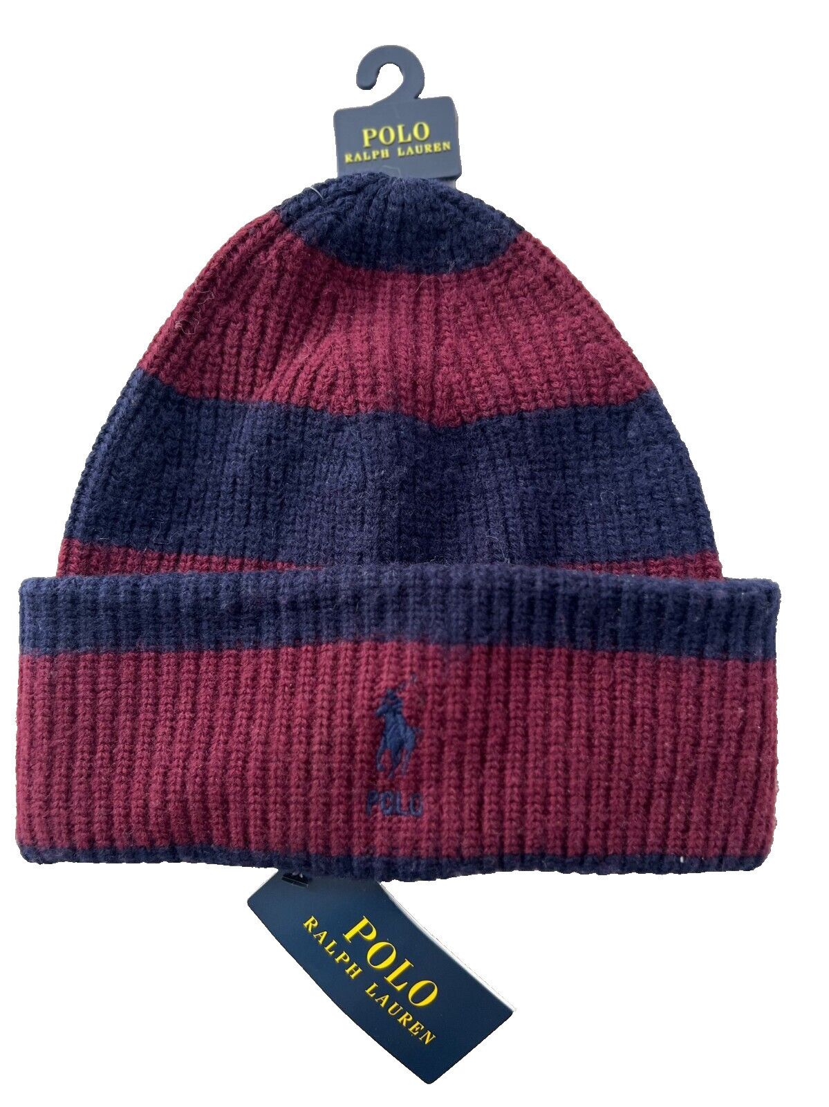 Polo Ralph Lauren Polo Ralph Lauren Knit Striped Beanie Hat Navy / Burgundy Size ONE SIZE - 1 Thumbnail