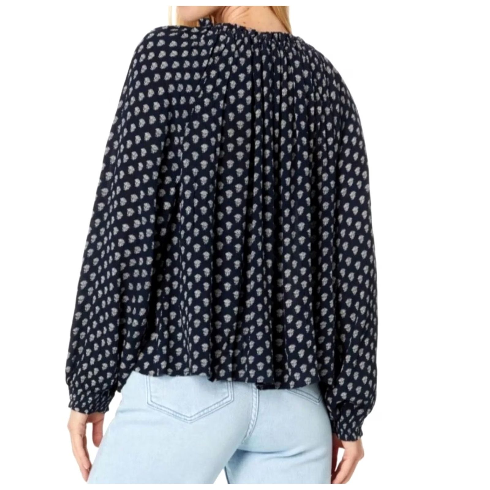 Faherty Faherty Blouse Womens Small Blue Floral Boho Long Sleeve Lightweight V-Neck Balloon Sleeve Shirt Ladies S Size S / US 4 / IT 40 - 3 Thumbnail