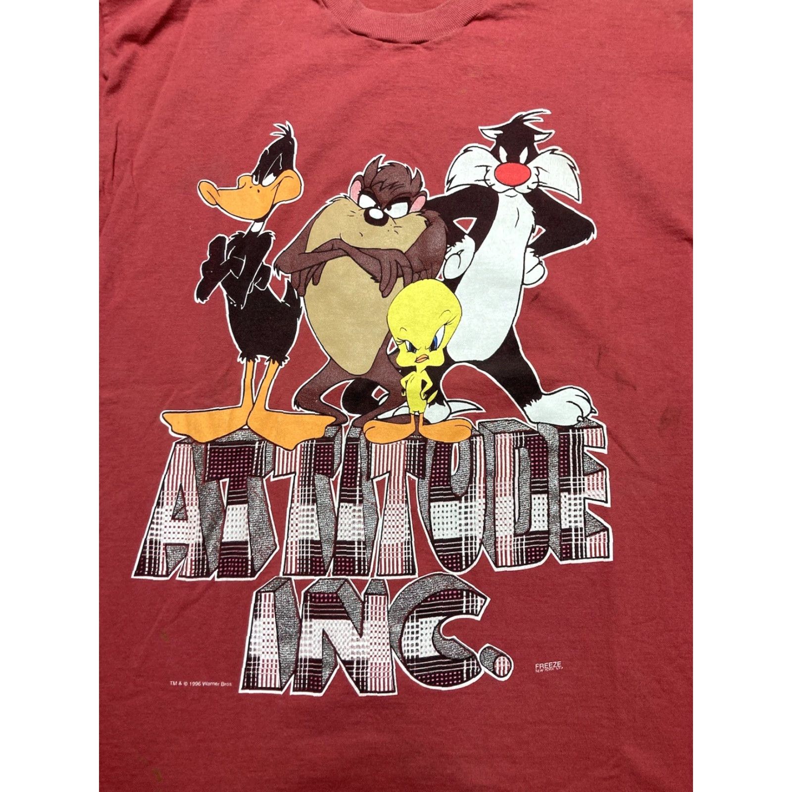Vintage VINTAGE 90s Looney Tunes T-Shirt Attitude Inc Cartoon Taz Tweety Sylvester XL Men Red Shirt Size US XL / EU 56 / 4 - 2 Thumbnail