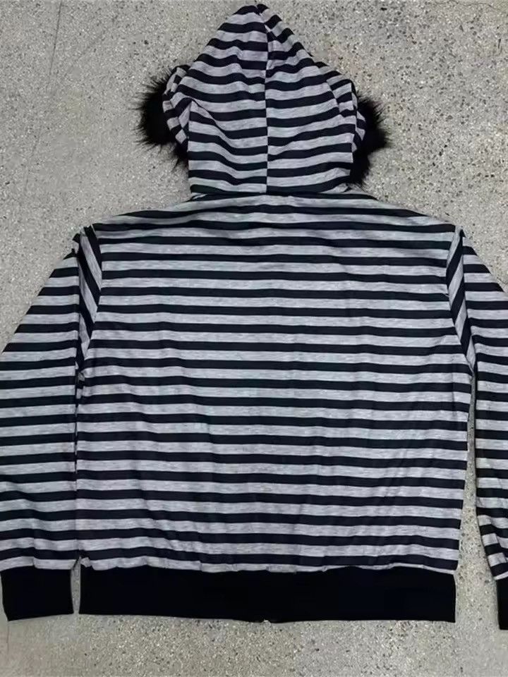 Japanese Brand Striped Fur Hood Jacket Size US L / EU 52-54 / 3 - 5 Thumbnail