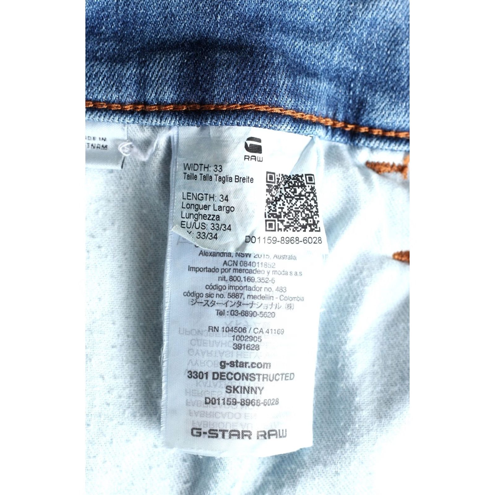 G-Star G-STAR 3301 DECONSTRUCTED SKINNY Stretch Jeans Men Size W33 L34 DZ8144 Jeans Size US 33 - 5 Thumbnail