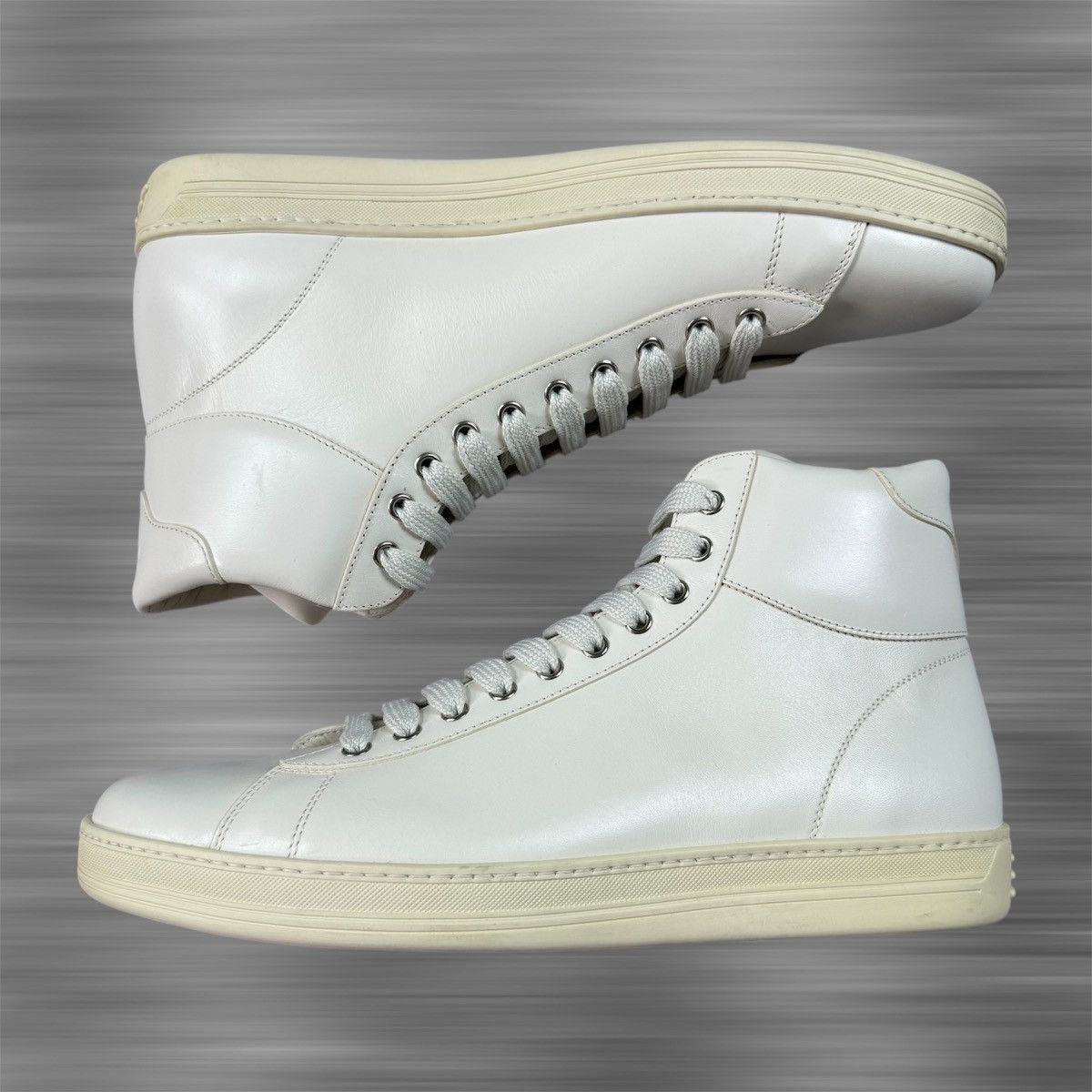 Tom Ford TOM FORD White Leather Russell High Top Shoes Size US 11 / EU 44 - 2 Thumbnail