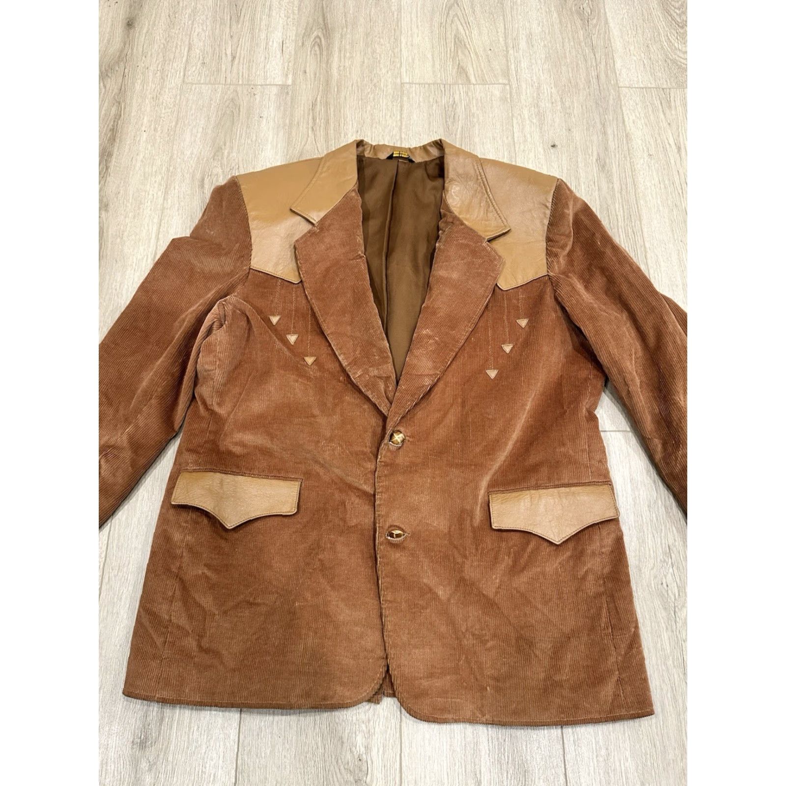 Vintage VTG Pioneer Wear Brown Corduroy Leather Cowboy Blazer Jacket Rockabilly Sz 48 Jacket Mens Western Camouflage? Size 48R - 3 Thumbnail