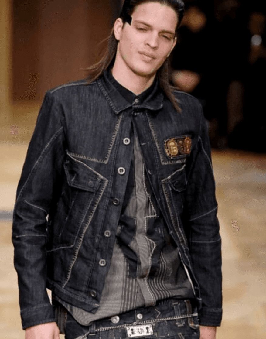 Marithe + Francois Girbaud AW2007 Marithé + François Girbaud Navy Structured Buttoned Patchwork Denim Jacket Size US M / EU 48-50 / 2 - 2 Thumbnail