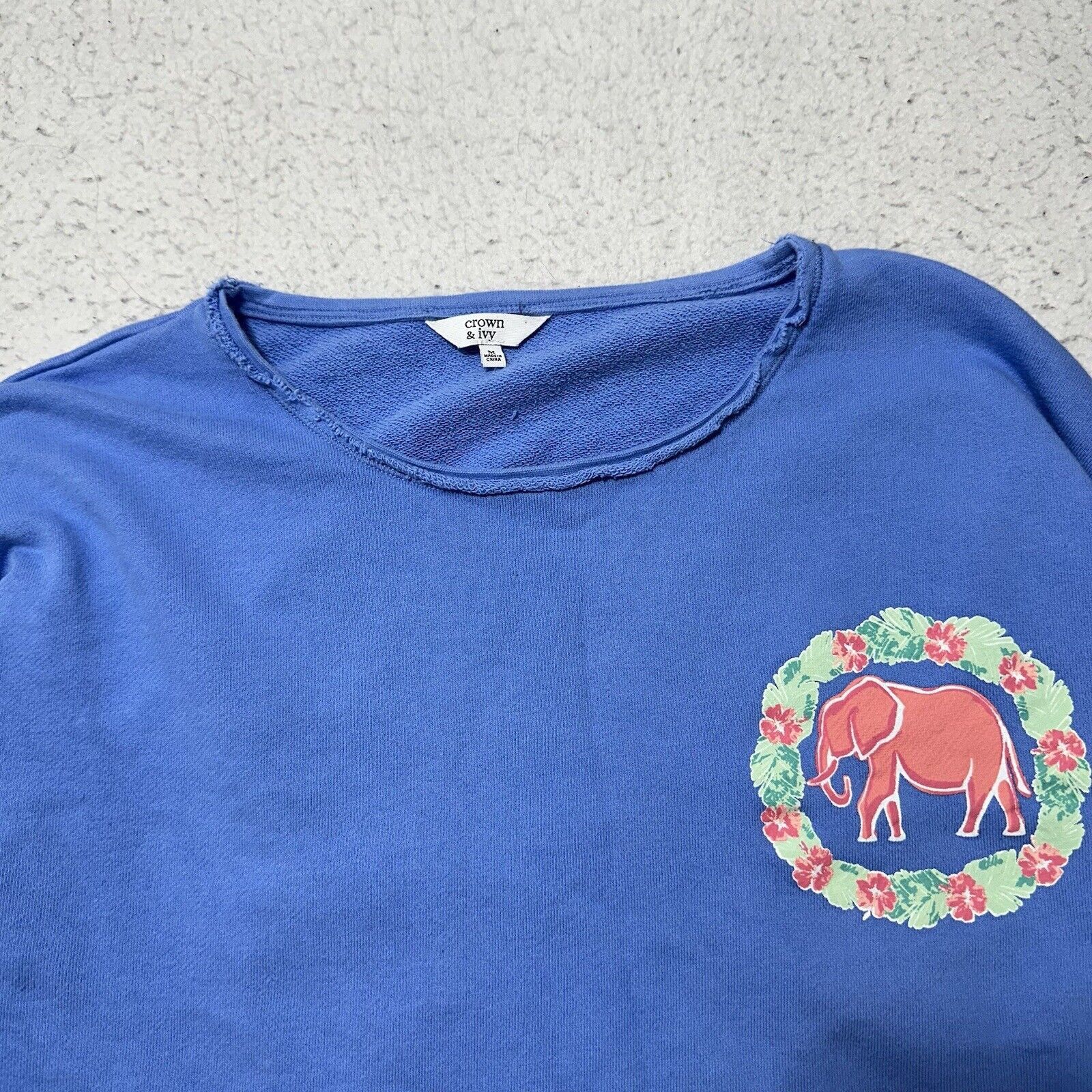 Other Crown & Ivy Medium Blue Pink Elephant Floral Sweatshirt Size M / US 6-8 / IT 42-44 - 9 Thumbnail