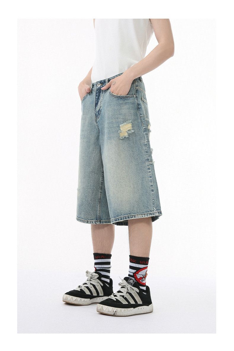 Japanese Brand × Vintage High street distressed wide-leg casual ripped denim shorts Size US 32 / EU 48 - 4 Thumbnail