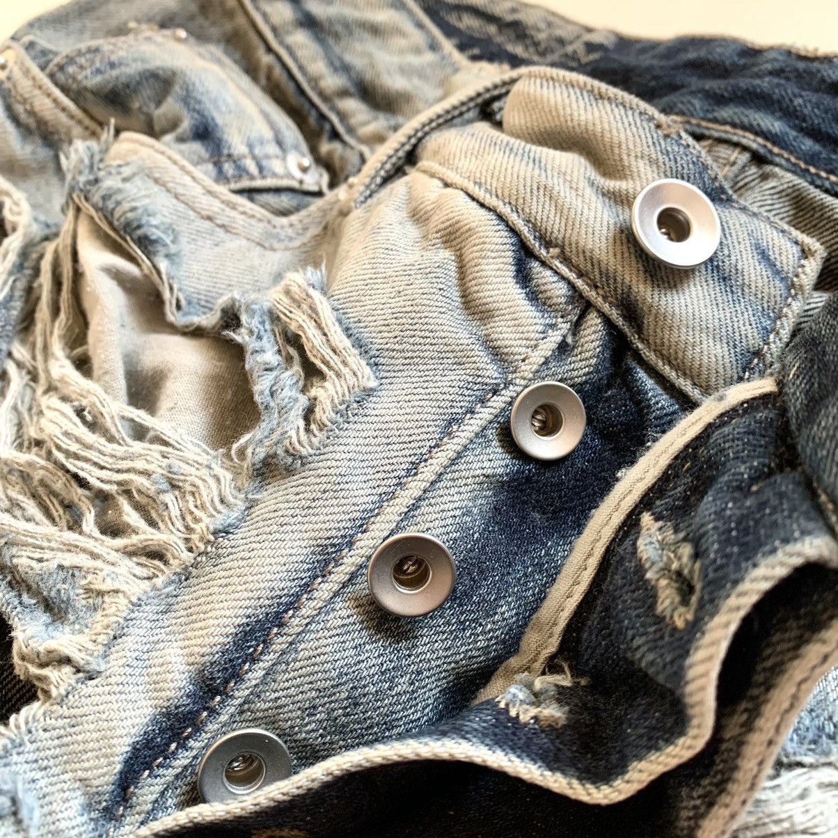 Rick Owens Rick Owens Drkshdw Bias Bootcut Shredded Pearl Washed Denim Size US 32 / EU 48 - 20 Thumbnail