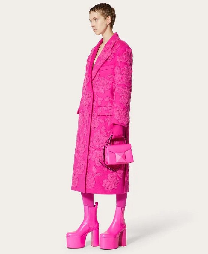 Valentino os11x0724 Appliqué Wool-Blend Overcoat in Pink Size S / US 4 / IT 40 - 6 Thumbnail