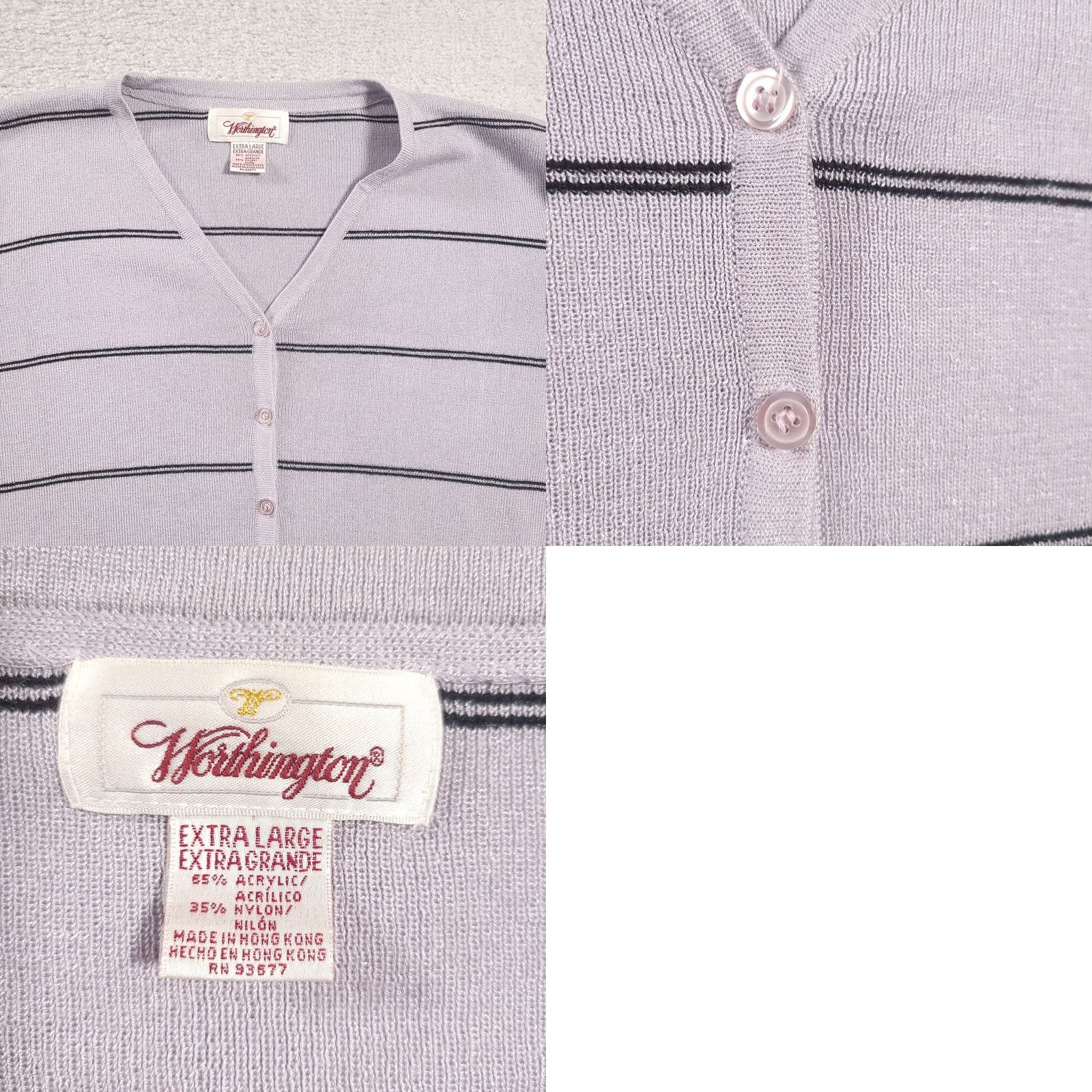 Worthington VINTAGE Worthington Cardigan Sweater Striped Gray Black Button Up Womens XL Cardigan Size XL / US 12-14 / IT 48-50 - 8 Thumbnail