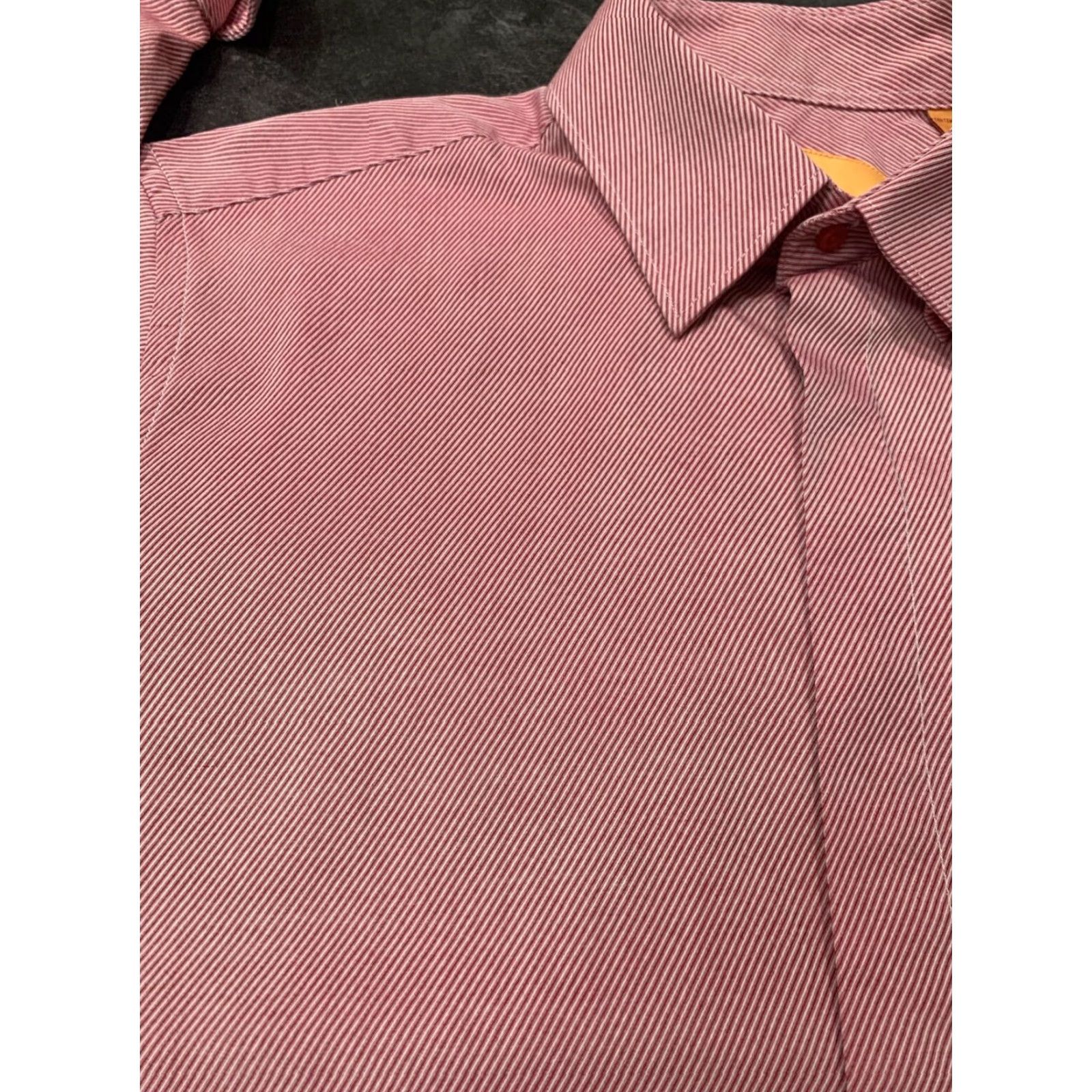 Pinko Robert Lewis Pink Striped Dress Shirt Button-Up Long Sleeve Men's 17.5 Regular FRENCH CUFF Size 46R - 5 Thumbnail