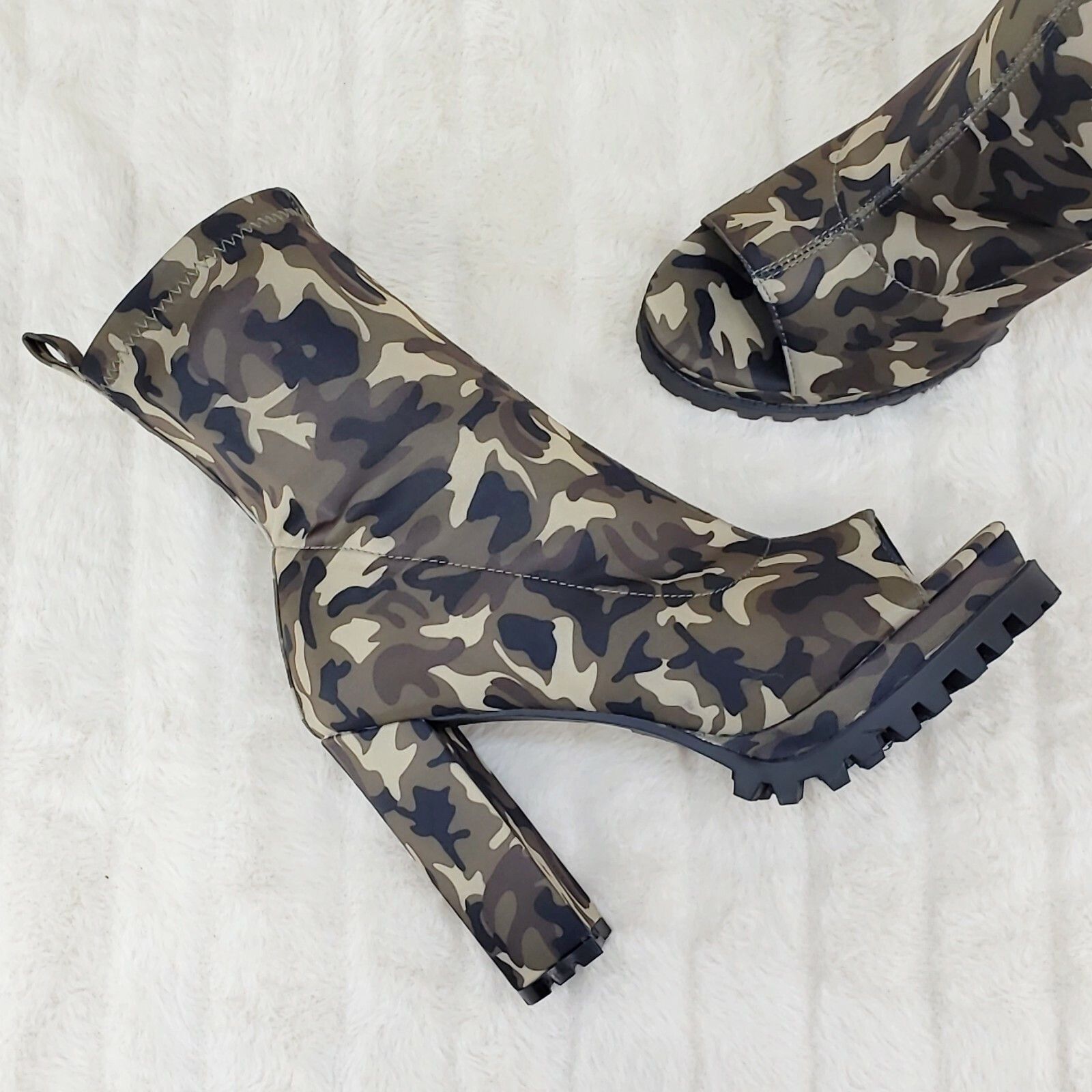 Other Natalie Camo Print Chunky Heel Stretch Open Toe Lug Sole Ank Size US 6 / IT 36 - 5 Thumbnail