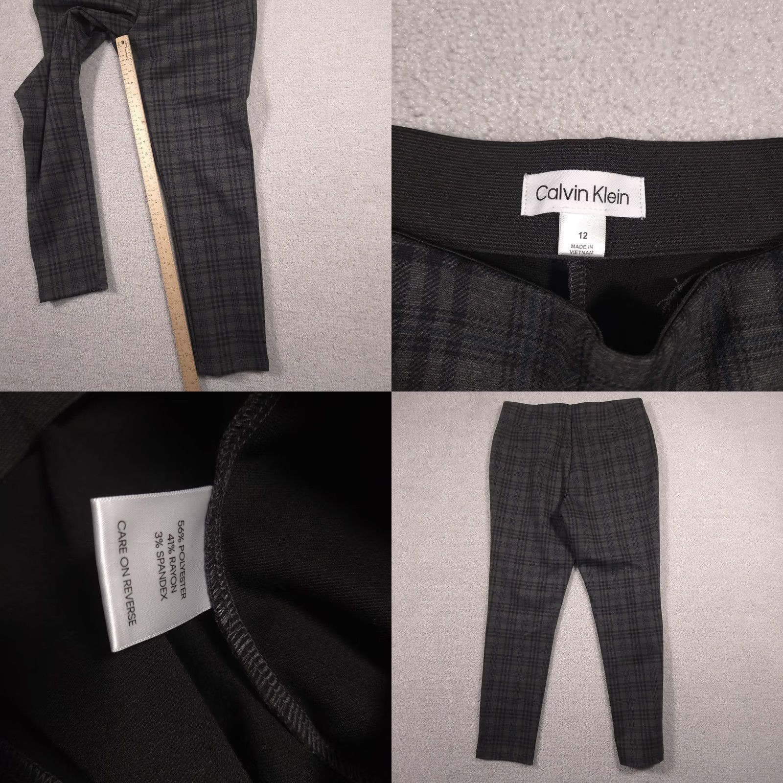 Calvin Klein Calvin Klein Dress Pants Womens 12 Gray Plaid Skinny Pull On Stretch Work Career Size 34" / US 12 / IT 48 - 8 Thumbnail