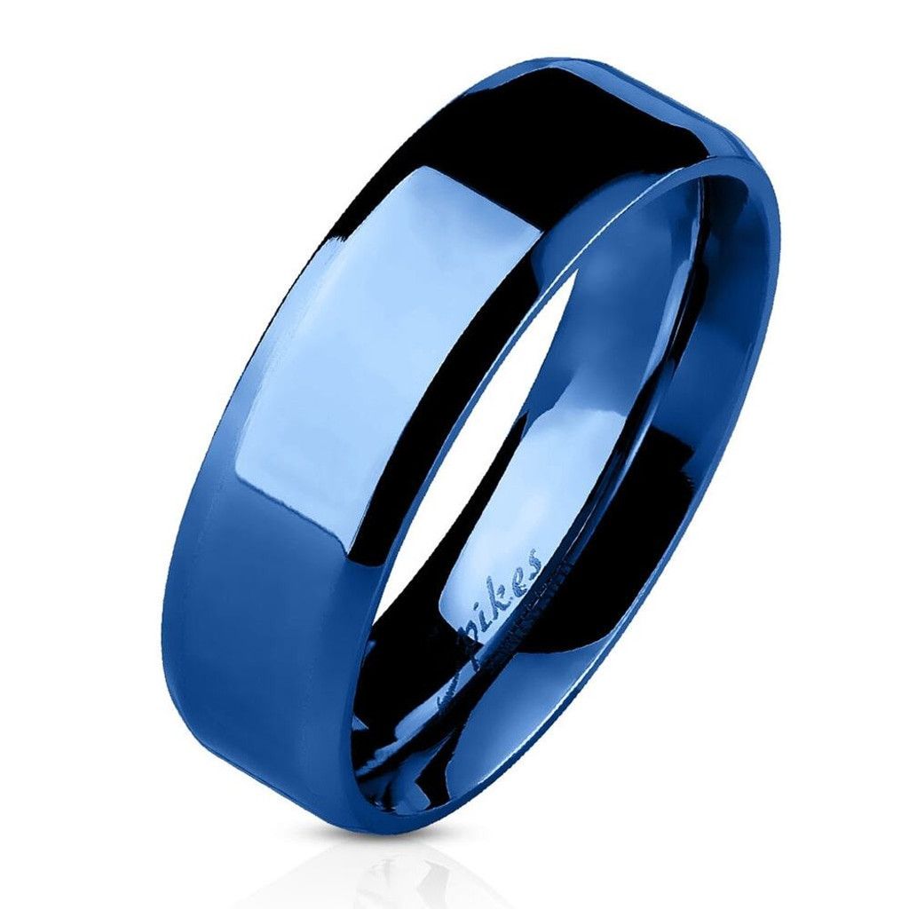 Spikes and sparrow Beveled Edge Flat Band Blue Over Stainless Steel 6mm size 9 Size ONE SIZE - 2 Thumbnail