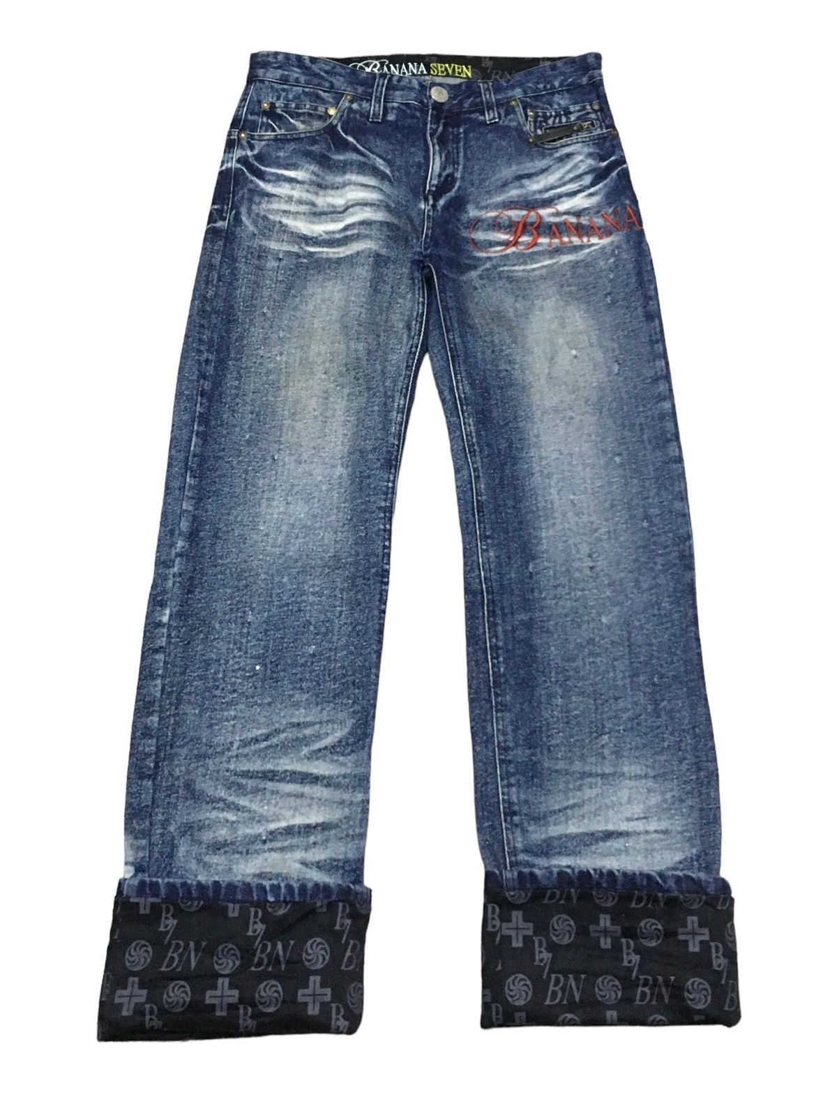 If Six Was Nine × Japanese Brand Rare Design Vintage Banana Seven Distressed Jeans 1990s Size US 33 - 2 Thumbnail