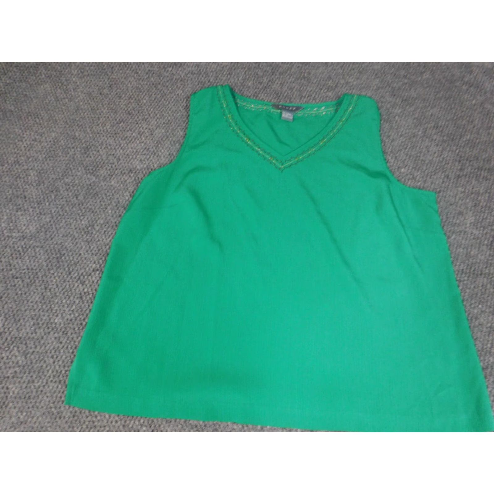 Vintage Koret Womens Tank Top XL Green Floral Knit Pullover Sleeveless Round Neck Casual Stretch Basic Size XL / US 12-14 / IT 48-50 - 2 Thumbnail