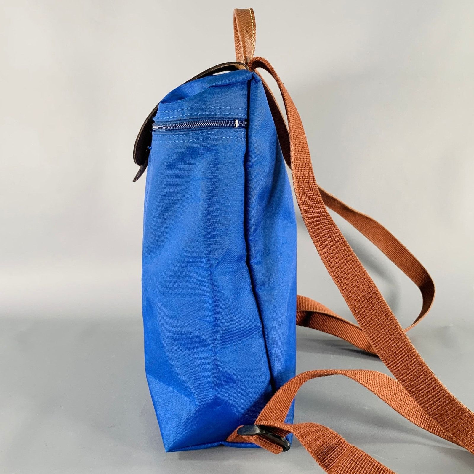 Longchamp Blue Brown Mixed Materials Nylon Leather Backpack Handbag Size ONE SIZE - 5 Thumbnail