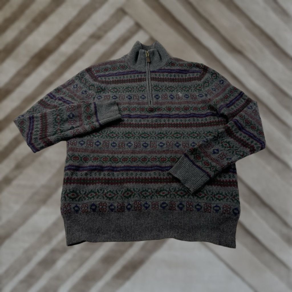 Polo Ralph Lauren Polo Ralph Lauren Fair Isle 1/4 Zip Sweater Gray Wool Cashmere Men's XL Pullover Mock Neck Long Sleeve Casual Knit Logo 1/4 Zip Size US XL / EU 56 / 4 - 1 Thumbnail