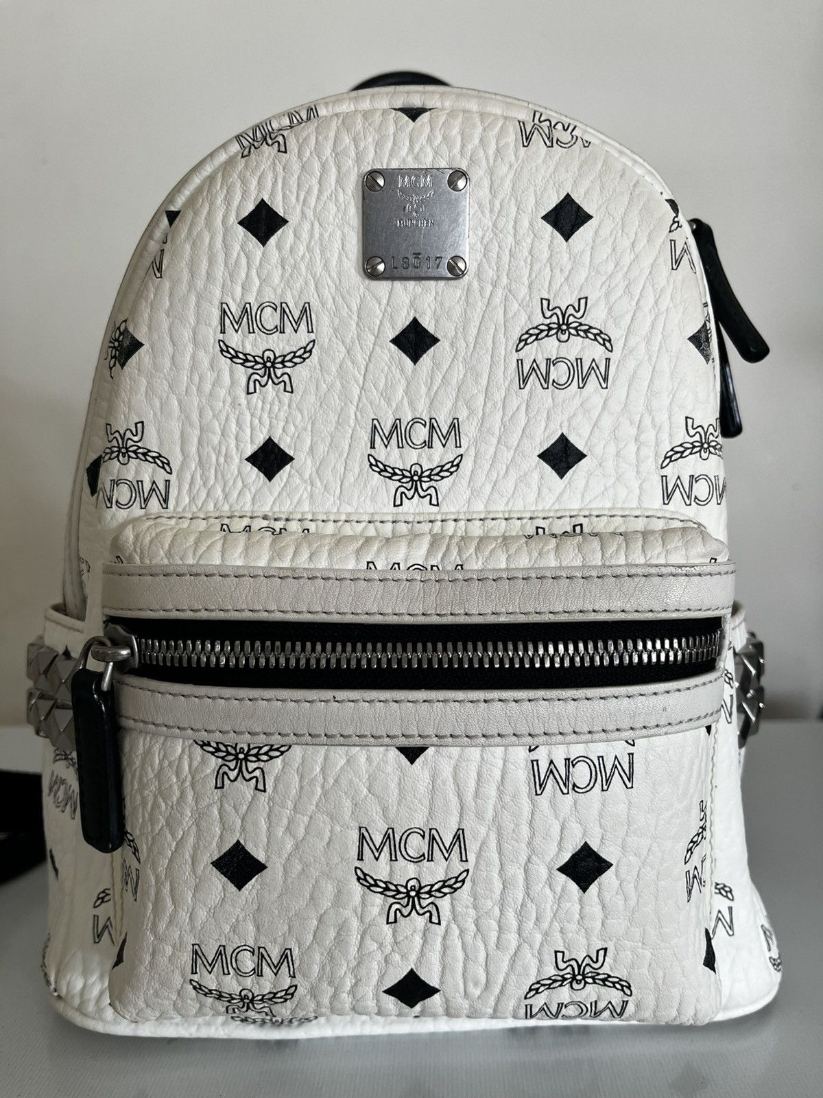 MCM Authentic MCM Stark Visetos Studs Small Backpack | White Size ONE SIZE - 3 Thumbnail