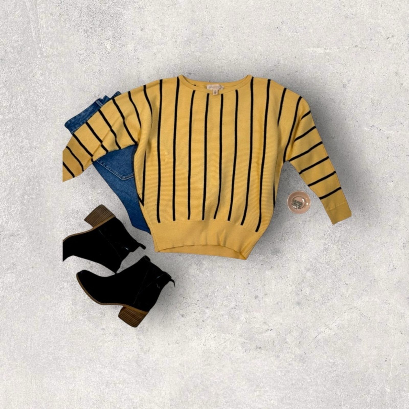 Anthropologie Anthropologie Yellow & Black Striped Dolman Sweater Size S / US 4 / IT 40 - 3 Thumbnail