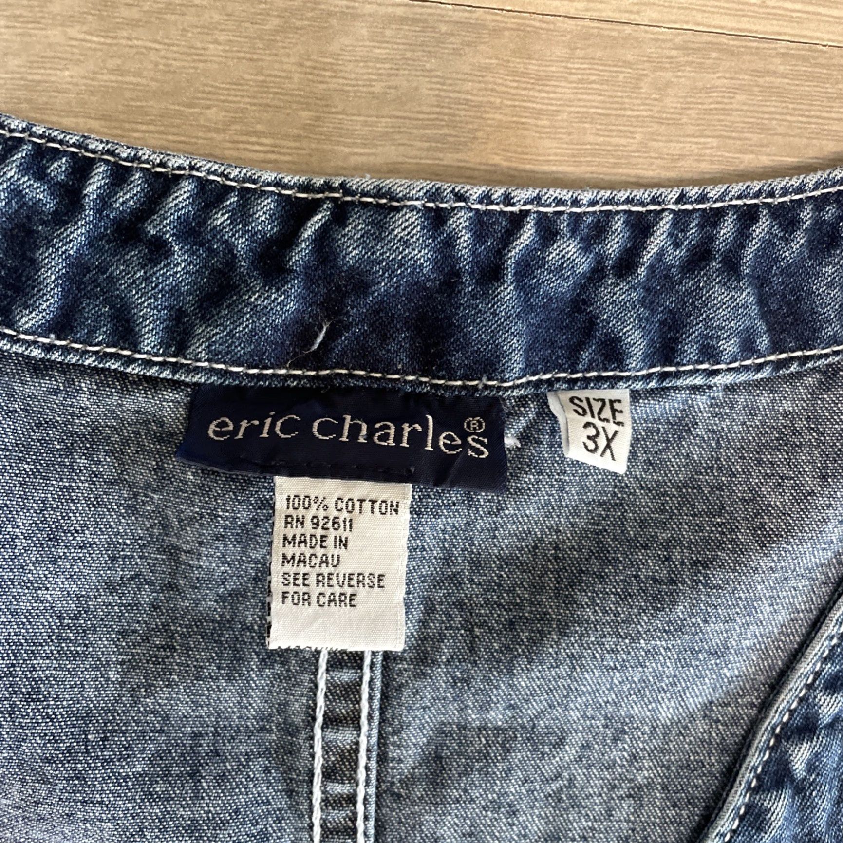 Vintage VINTAGE Eric Charles Women’s Plus Size Tank Dress 3X Blue Sleeveless V-Neck Denim Pockets 90s Size XXL / US 16-18 / IT 52-54 - 2 Thumbnail