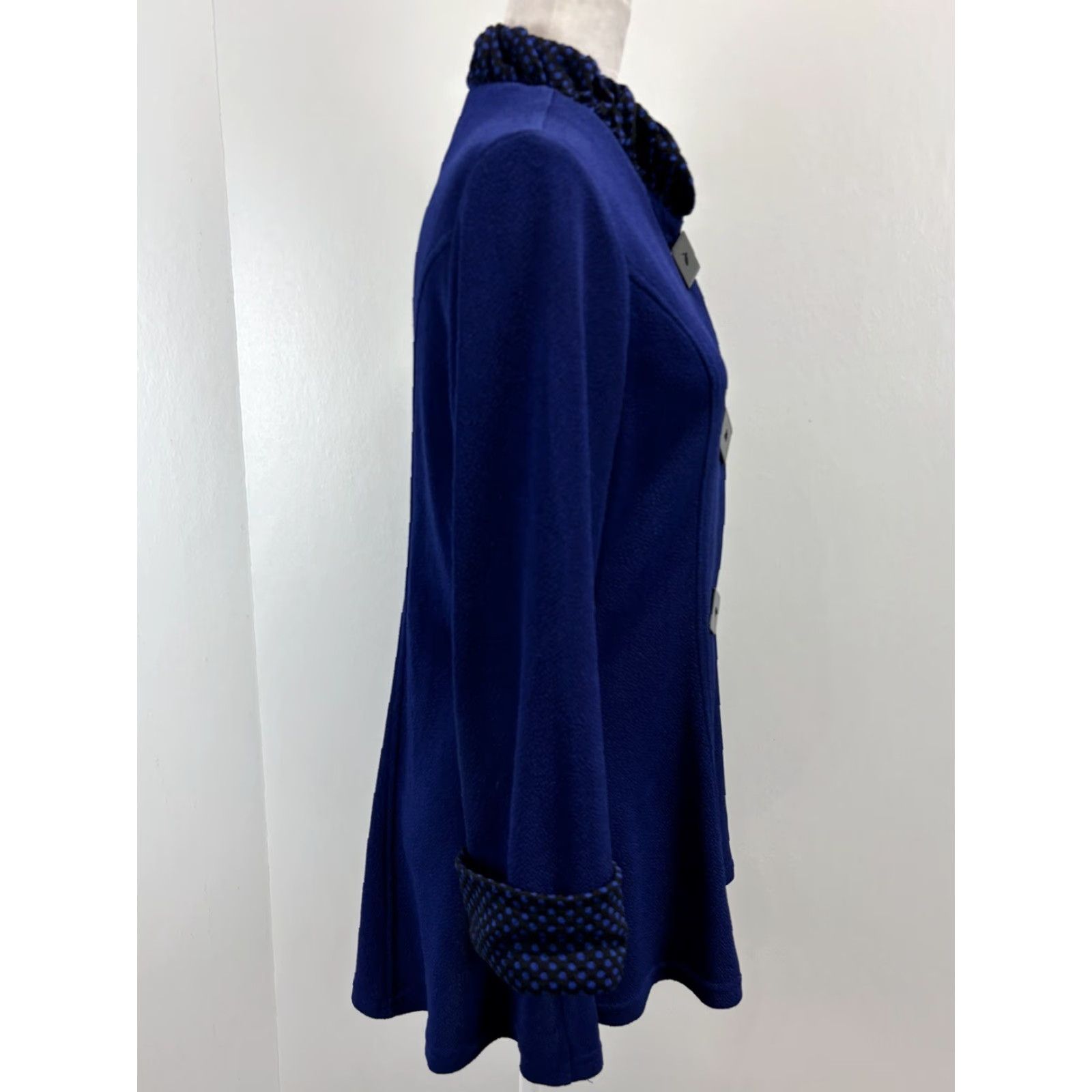 Vintage Yushi Women's Jacket Medium Blue Black Textured Acetate Blend Square Buttons Size M / US 6-8 / IT 42-44 - 4 Thumbnail