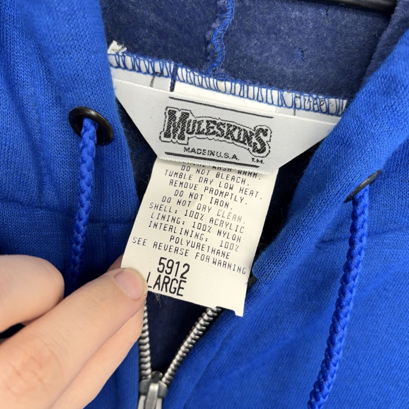 Vintage VINTAGE Muleskins Hoodie Mens Large Blue Full Zip Thermal Lined Sweatshirt 90s Size US L / EU 52-54 / 3 - 3 Thumbnail
