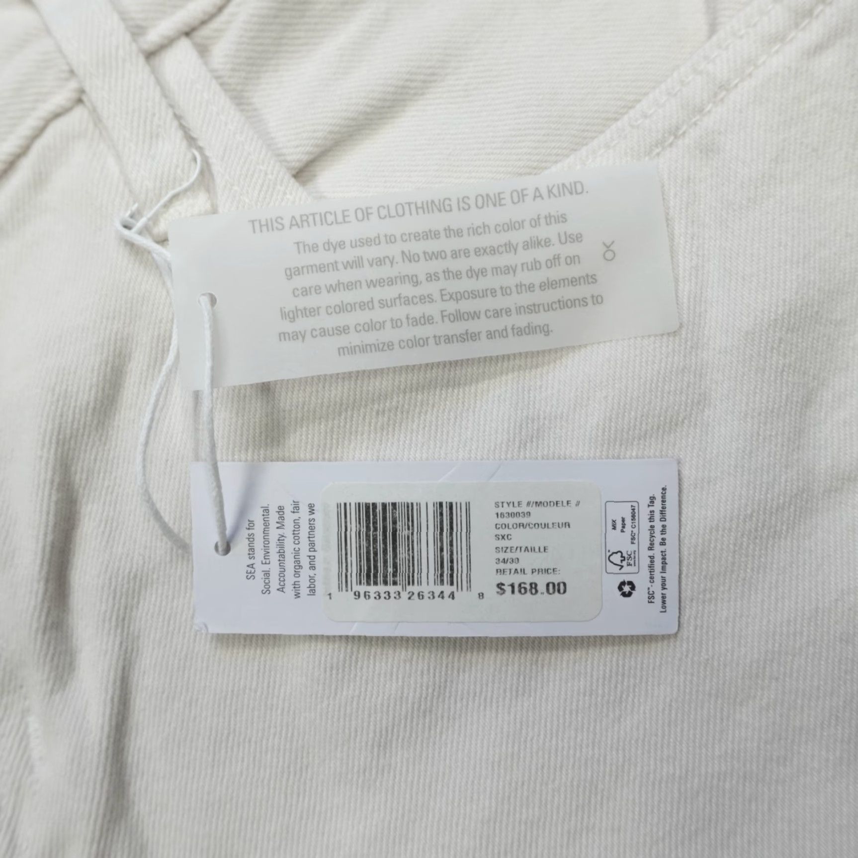 Outerknown Outerknown The Dunes Straight Jeans 34x30 SXC Organic Cotton Denim Mens Regular 5-Pocket Ivory Solid Size US 34 / EU 50 - 2 Thumbnail
