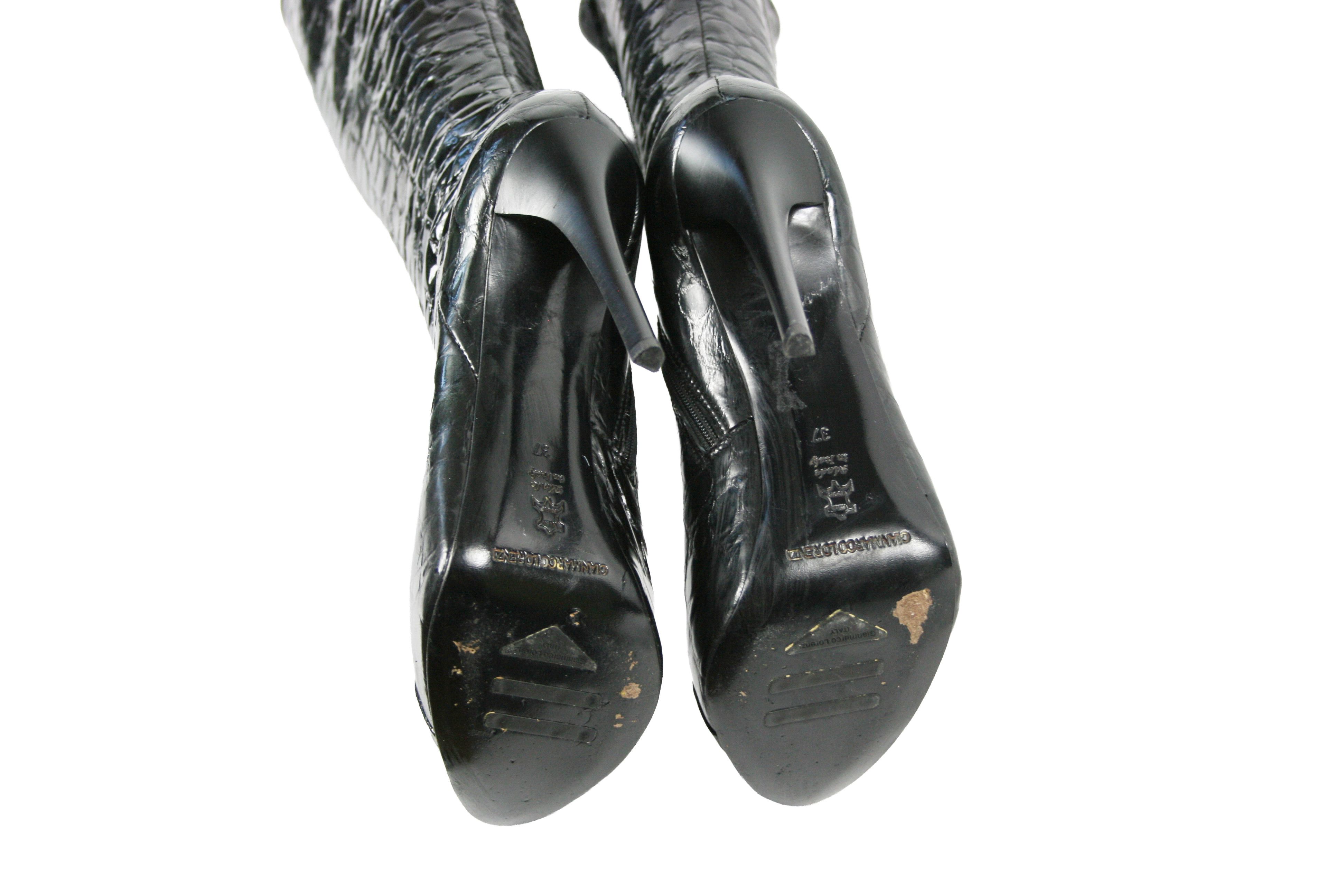 Japanese Brand Gianmarco Lorenzi Sexy Y2K "Reptile Print" Knee Boots Size US 7 / IT 37 - 11 Thumbnail